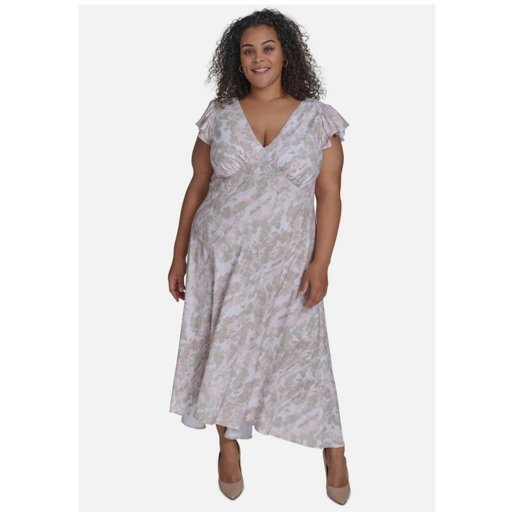 Calvin Klein Women's V-Neck A-Line Flutter-Sleeve Dress 18W NWT